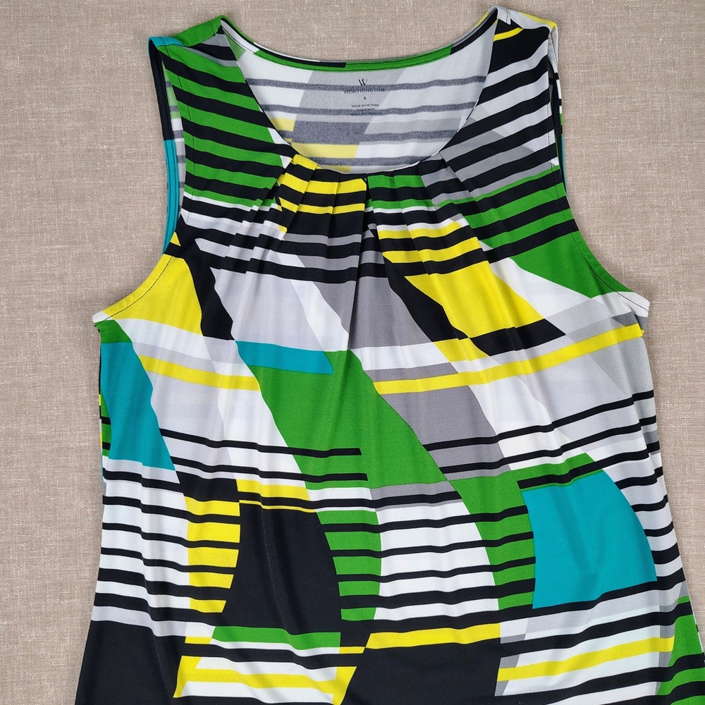 Worthington Womens S Sleeveless Geometric Abstract Top Multicolor Mod Career